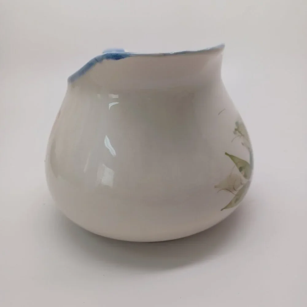 Blue Floral Pitcher Made In Portugal Secla Vintage Flower Leaf Print Wide Mouth‎
